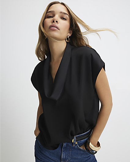 Black Cowl Neck Boxy T-shirt