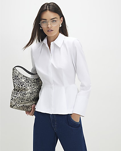 White Long Sleeve Peplum Shirt