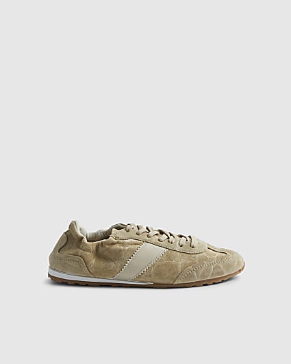 Cream Suede Elastic Back Trainers