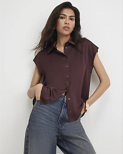 Red Satin Short Sleeve Shirt