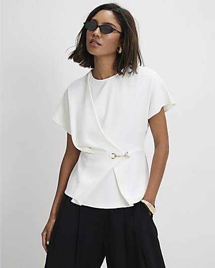 White Crepe Snaffle Detail Blouse