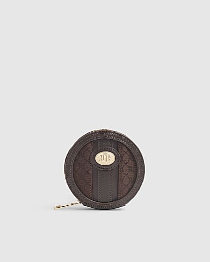 Brown Monogram Panelled Zip Around Purse