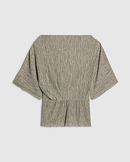 Petite Khaki Plisse Batwing Top