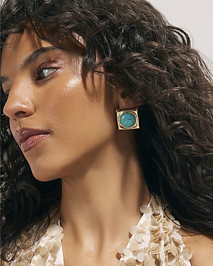 Blue Stone Stud Earrings