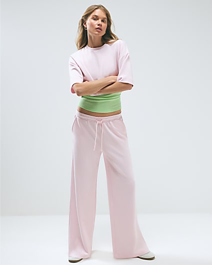 Pink Premium Drawstring Wide Leg Joggers