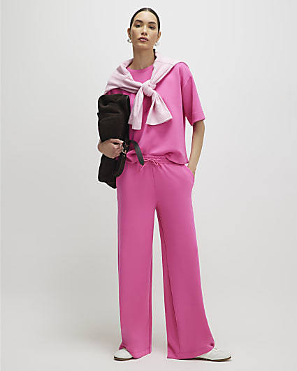 Pink Premium Drawstring Wide Leg Joggers