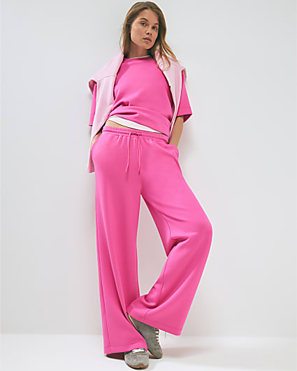 Pink Premium Drawstring Wide Leg Joggers