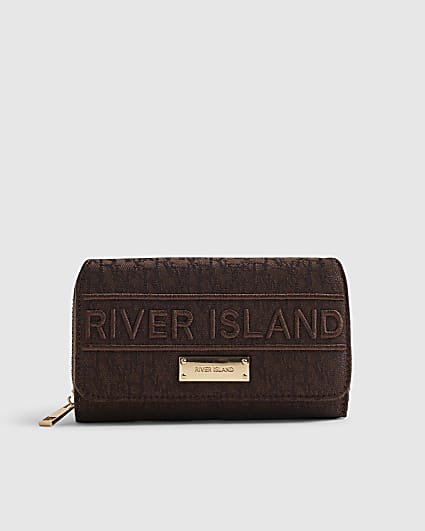 Brown Jacquard Logo Flap Purse