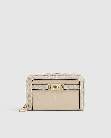Cream Tab Front Flower Charm Purse