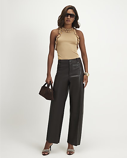 Brown Seam Detail Cropped Trousers