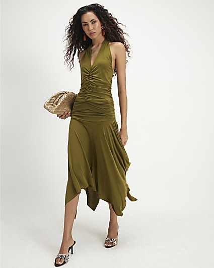 Green Hanky Hem Midi Skirt
