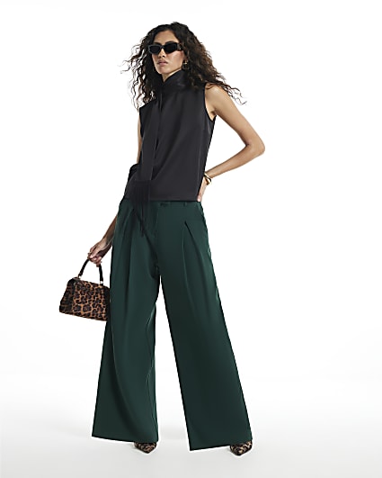 Green Crepe Wide Leg Trousers