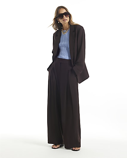 Brown Crepe Wide Leg Trousers
