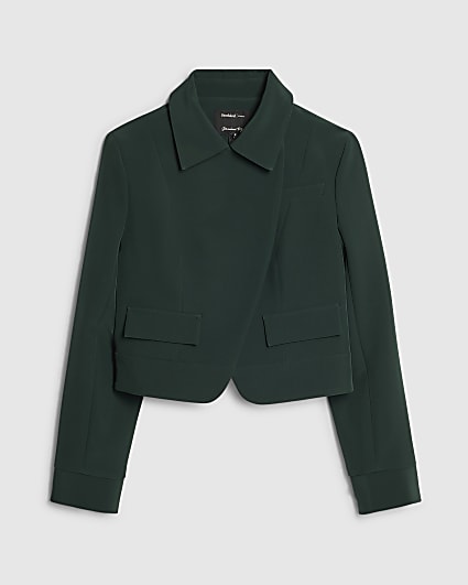 Petite Green Asymmetric Placket Jacket