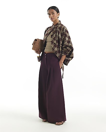 Petite Purple High Waisted Wide Leg Trousers