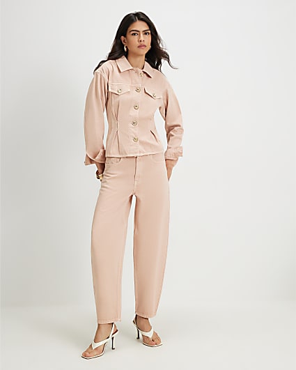 Pink Seamed Cotton Barrel Leg Jeans