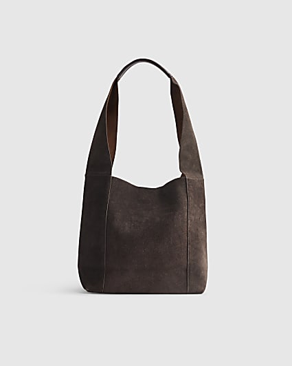 Brown Suede Panelled Slouch Bag