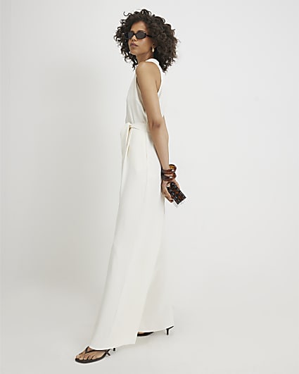 Cream 80s Wide Leg Jumpsuit