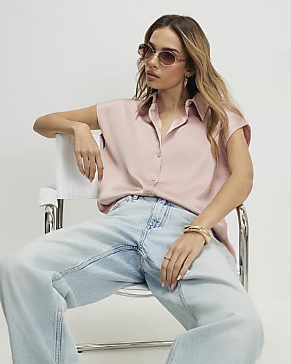 Pink Satin Short Sleeve Shirt