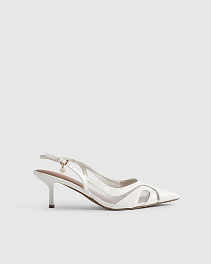 White Mesh Spliced Slingback Court Heels