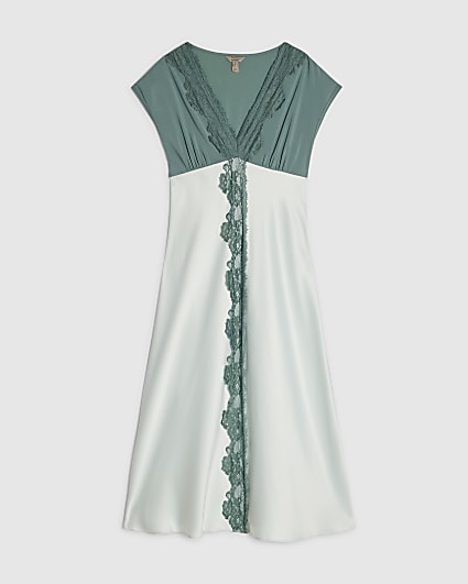 Petite Green Lace Satin Midi Dress