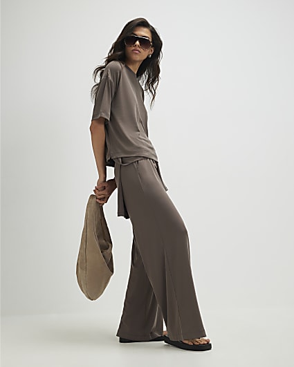 Brown Soft Touch Wide Leg Trousers