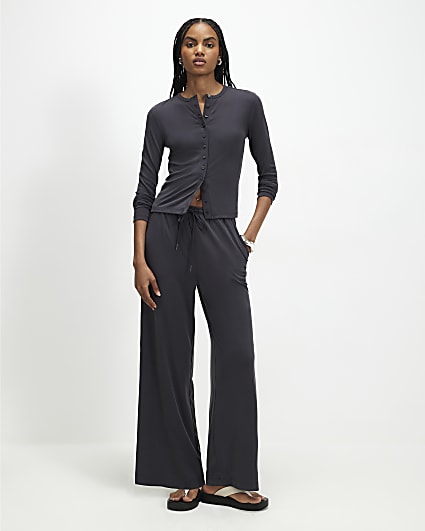 Grey Soft Touch Wide Leg Trousers