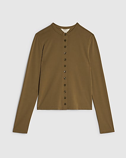 Petite Khaki Soft Touch Long Sleeve Top