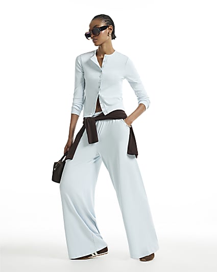Blue Soft Touch Wide Leg Trousers