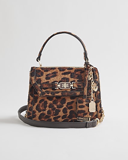 Brown Mini Leopard Hair On Leather Tote Bag
