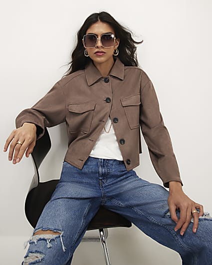 Purple Faux Suede Utility Pocket Overshirt