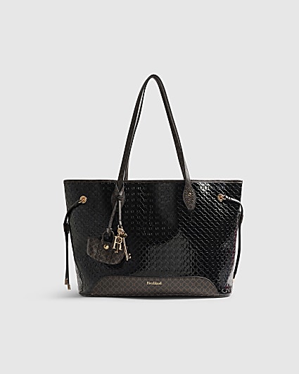 Black Monogram Patent Side Tie Shopper Bag