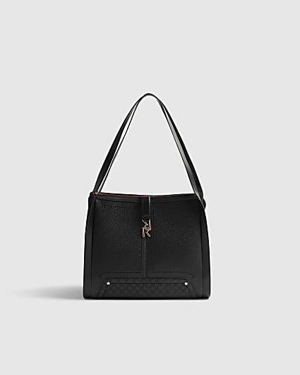 Black RR Tab Front Slouch Bag