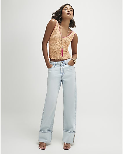 Orange Lace V Neck Cami