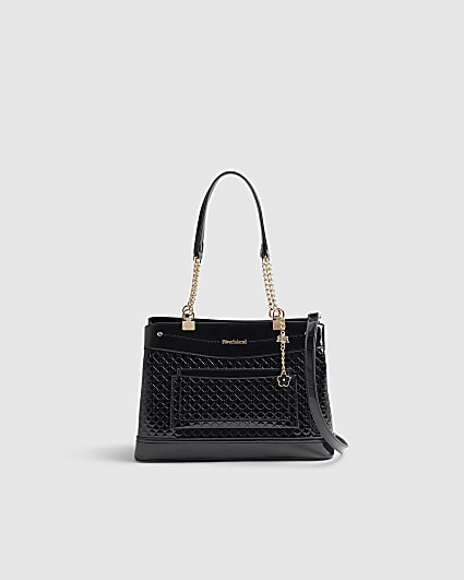 Black Chain Handle Embossed Tote Bag