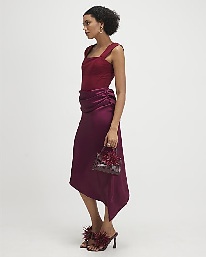 Red Satin Sleeveless Midi Dress