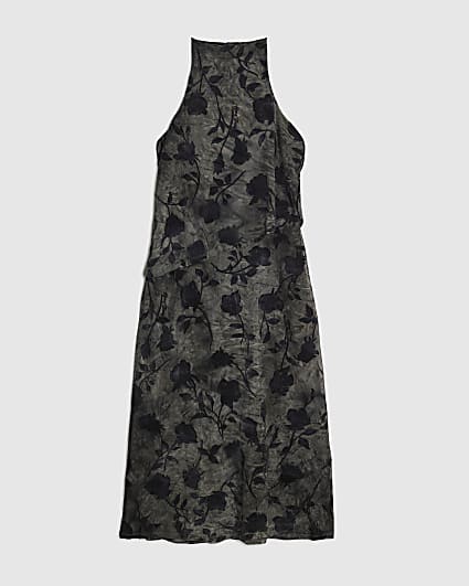 Petite Blue Halter Neck Devore Maxi Dress
