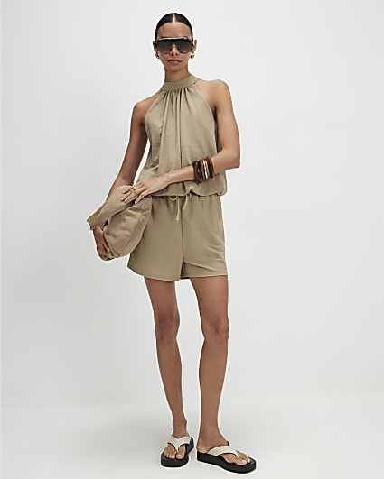 Khaki Drawstring Shorts
