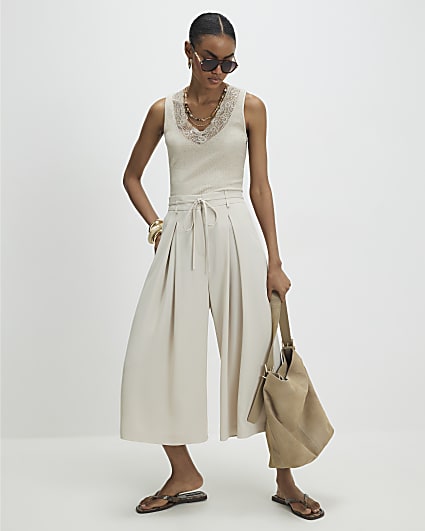 Beige Tie Detail Culottes