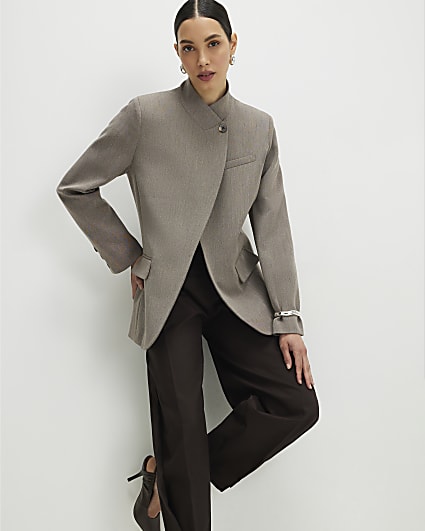 Beige Top Button Blazer