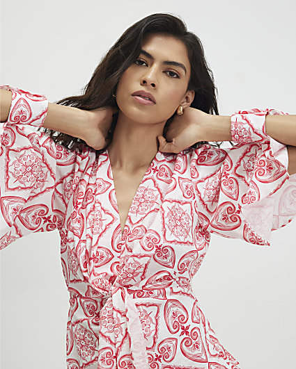 Red Knot Front Print Top