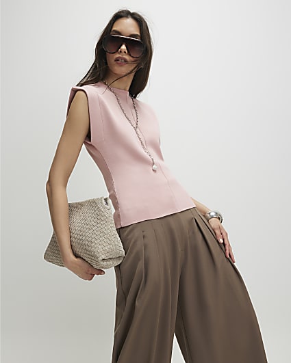 Pink Fitted Knit Sleeveless Top