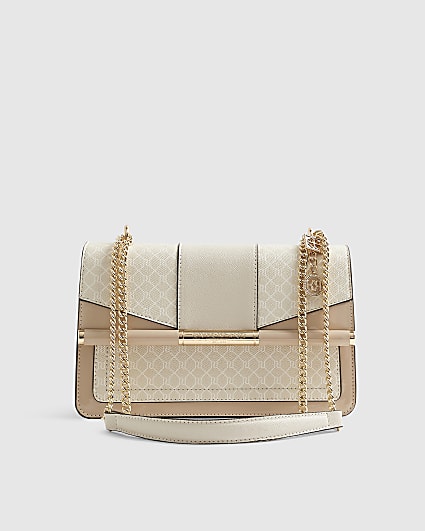 Beige Monogram Bar Front Shoulder Bag