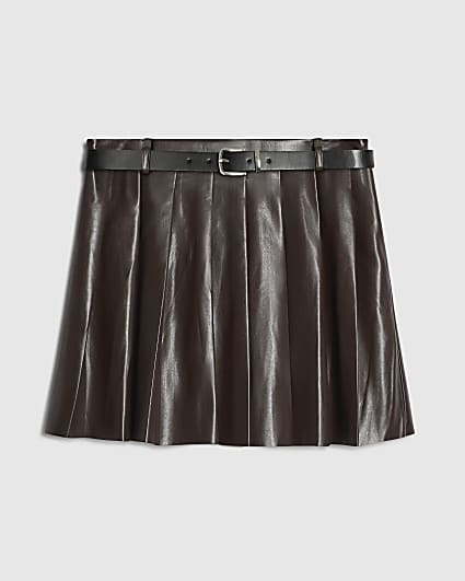 Petite Purple Belted Pleated Mini Skirt