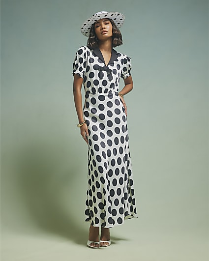 Black Premium Polka Dot Midi Dress