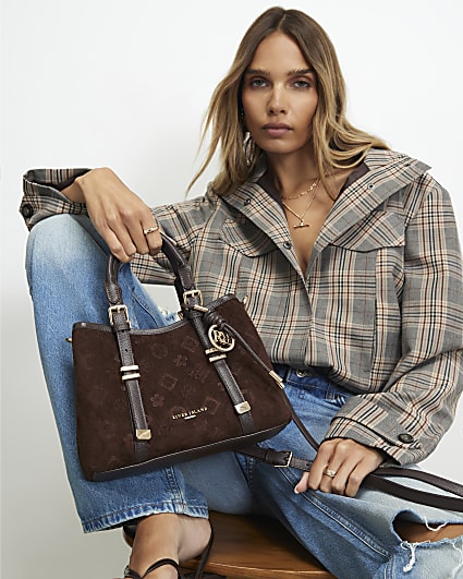 Brown Embossed Monogram Crossbody Bag