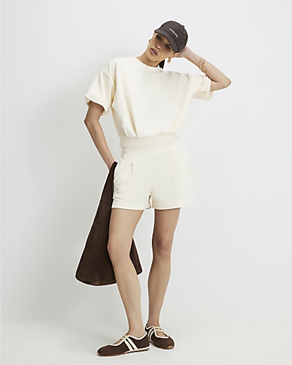 Cream Cotton blend Bubble Sweat T-shirt