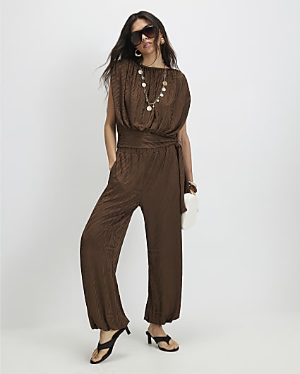 Brown Jacquard Animal Print Balloon Trousers