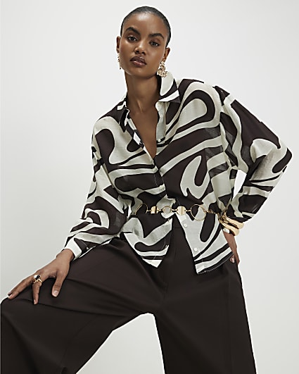 Cream Abstract Print Long Sleeve Shirt