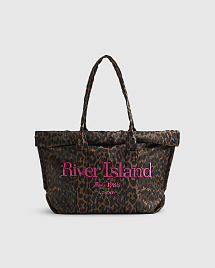 Brown Leopard Roll Top Holdall Bag